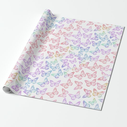 Pretty meisjesachtig pastel vlinderpatroon irisere cadeaupapier (Uitgerold)