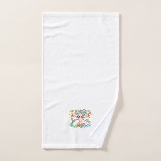 Pretty Mermaid with Turtle on White Handdoek (Handdoek)