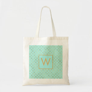 Pretty Mint en Gouden Zeemeermin Schubben Monogram Tote Bag