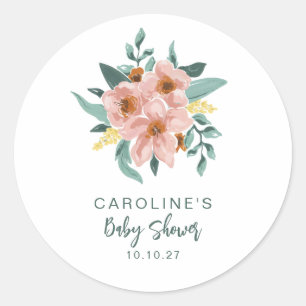 Pretty Mint Sage Roze Bloemstuk Aangepaste Baby Sh Ronde Sticker
