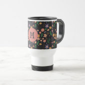 Pretty Modern Dark Floral Pattern Monogram Reisbeker (Voorkant rechts)