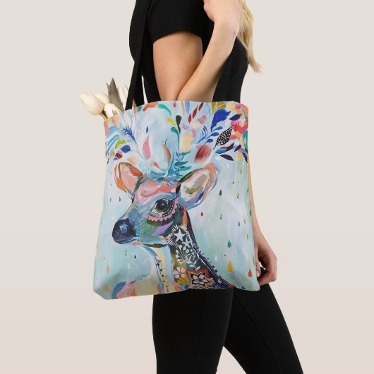 Pretty Modern Deer Art Flower Antlers Draagtas (Dichtbij)