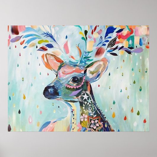 Pretty Modern Deer Art Flower Antlers Poster (Voorkant)