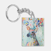 Pretty Modern Deer Art Flower Antlers Sleutelhanger (Voorkant Links)