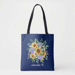Pretty Modern Navy Zonnebloem & Wilde Bloemen Desi Draagtas