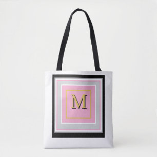 Pretty Modern Roze, Zwart, Grijs & Wit Monogram Draagtas