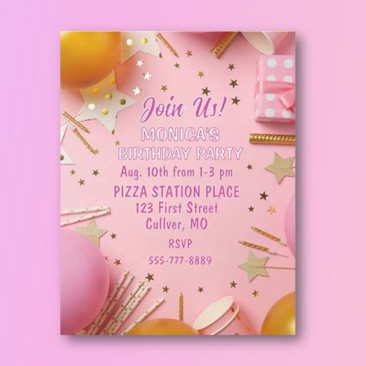 Pretty n Pink! Custom Birthday Party Invitation Kaart