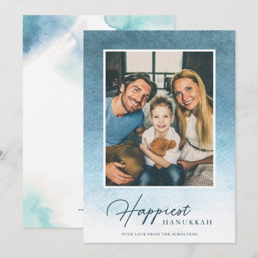 Pretty Ombre Watercolor Carte photo Hanoukka (Devant / Derrière)