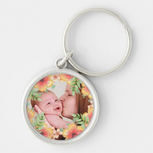 Pretty Orange Floral Custom Photo Sleutelhanger (Voorkant)