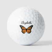 Pretty orange monarch butterfly custom name ladies golfballen (Voorkant)