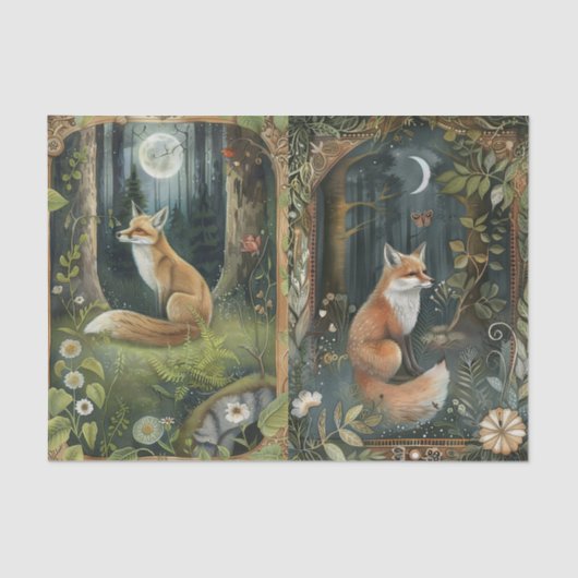 Pretty Pair of Foxes in the Forest Moonlight Tissuepapier (Voorkant)