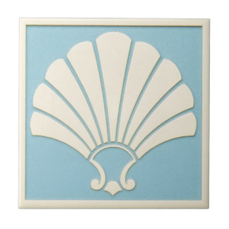 Pretty Pale Blue and off White Deco Ceramic Tegeltje