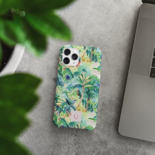 Pretty Palms Greenery | Initiële Monogram Case-Mate iPhone Case