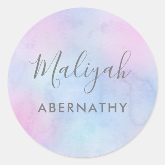 Pretty Pastel Aquarelle Nom de l'école Étiquette p (Devant)