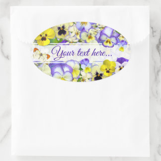 Pretty Pastel Pansies Your Text Ovale Sticker