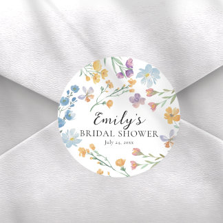 Pretty Pastel Wildflower Bridal Shower Ronde Sticker