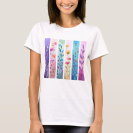 PRETTY PASTEL WILDFLOWER BRUSHSTROKES T-SHIRT