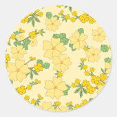 Pretty Pastel Yellow Floral Pattern, Ronde Sticker (Voorkant)
