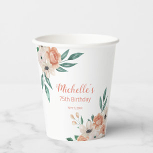 Pretty Peach Cream Bloem 75ste Verjaardag Papieren Bekers