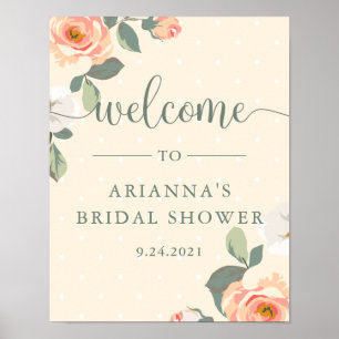 Pretty Peach Floral   Bridal Shower Welcome Sign Poster
