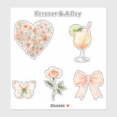 Pretty Peach Floral Heart Wedding Sticker (Vel)