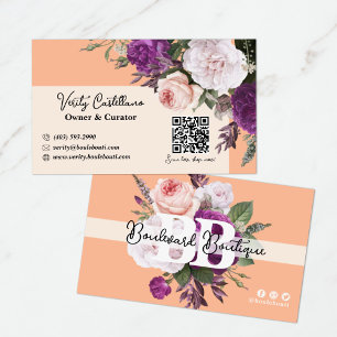 Pretty Peach Vintage Roses Bloemenboetiek QR-code Visitekaartje