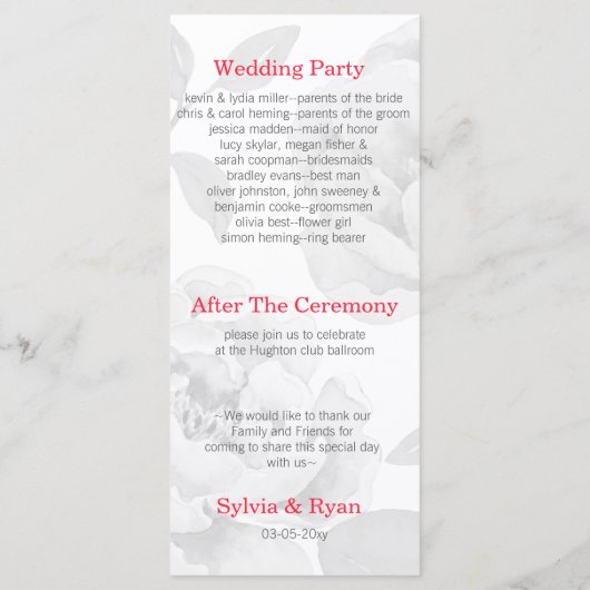 Pretty Peonies Moderne Floral programmes de mariag (Dos)