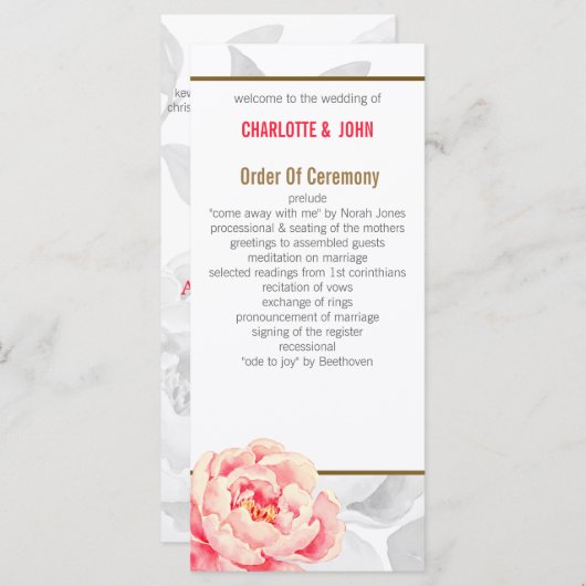 Pretty Peonies Moderne Floral programmes de mariag (Devant / Derrière)