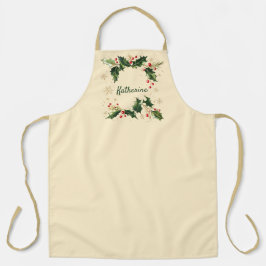 Pretty Personalized Holly & Snowflakes Xmas Apron Schort