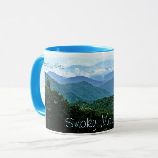Pretty Personalized Smoky Mountains Blue Green Mug Mok (Voorkant links)