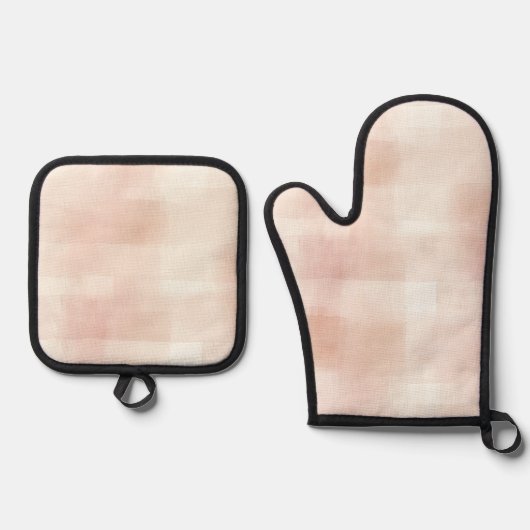 Pretty Perzik Roze Crème Plaid Ovenwant & Pannenlap Set (Voorkant)