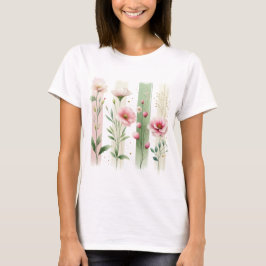 PRETTY PINK AND GREEN PASTEL WILDFLOWERS T-SHIRT