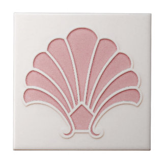 Pretty Pink and off white Art Deco Motif Ceramic T Tegeltje