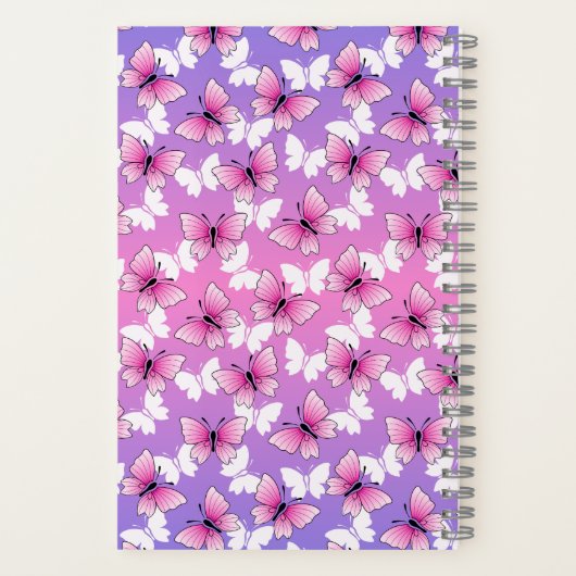 Pretty Pink and White Butterfly Spiral Notebook Notitieboek (Achterkant)