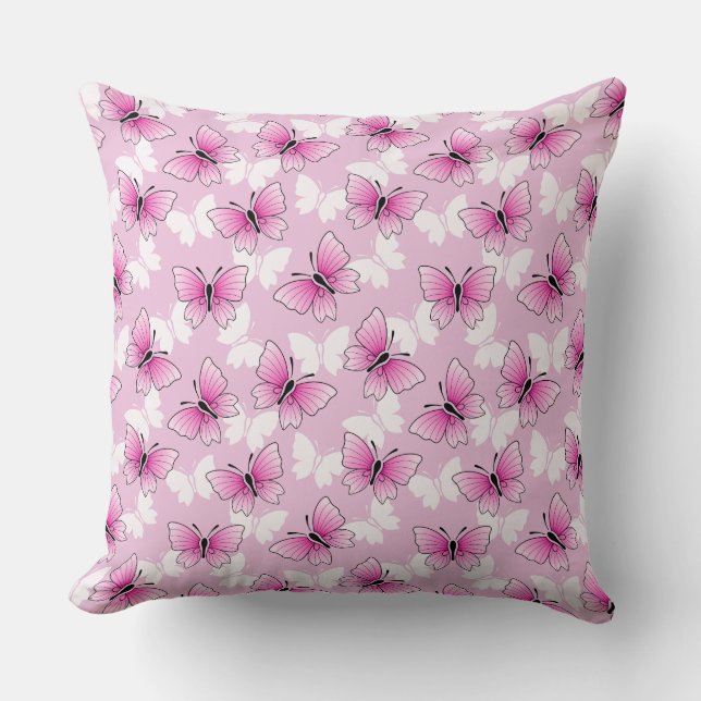 Pretty Pink Butterfly Pattern Throw Pillow Kussen (Voorkant)