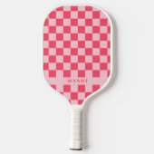 Pretty Pink Chic Checkerboard Custom Name Pickleball Paddle (Achterkant)