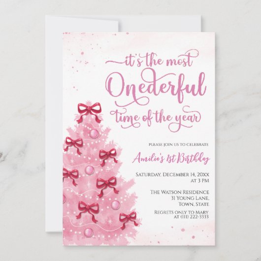 Pretty Pink Christmas Birthday Party Invitation (Devant)