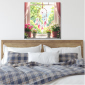 Pretty Pink Dreamcatcher and Plants Window Sill Canvas Afdruk (Insitu (Slaapkamer))