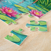 Pretty Pink Flamingo Pond Jigsaw Puzzle Legpuzzel (Zijkant)