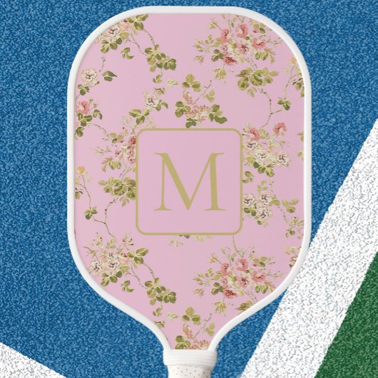 Pretty Pink Floral custom monogram ladies Pickleball Paddle