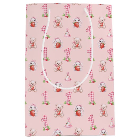 Pretty Pink Gingham, Bunnies and Bears! Medium Cadeauzakje (Voorkant)