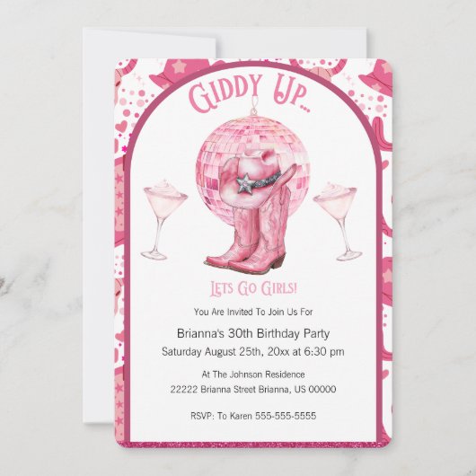 Pretty Pink & Glitter Cowgirl Birthday Invitation (Devant)