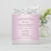 Pretty Pink Lace Cross Baptism Invitation (Debout devant)