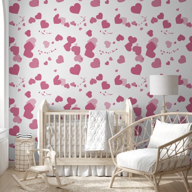 Pretty pink love hearts behang (Kinderen)