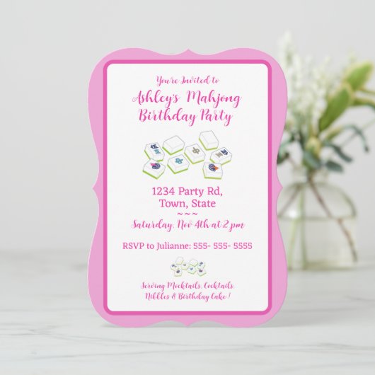 Pretty Pink Mahjong Birthday Invitation (Debout devant)