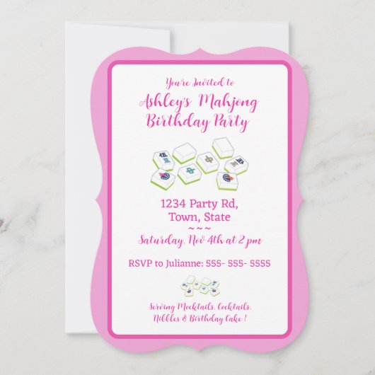 Pretty Pink Mahjong Birthday Invitation Kaart (Voorkant)
