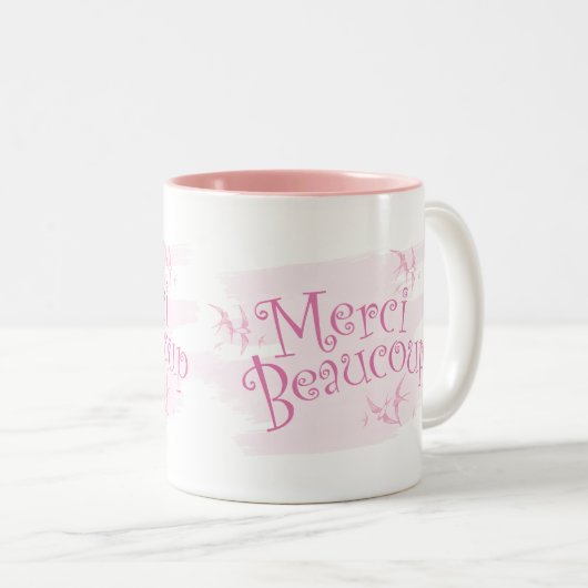 Pretty Pink "Merci Beaucoup" Thank You Gift Mug Tweekleurige Koffiemok (Voorkant rechts)