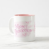 Pretty Pink "Merci Beaucoup" Thank You Gift Mug Tweekleurige Koffiemok (Voorkant links)