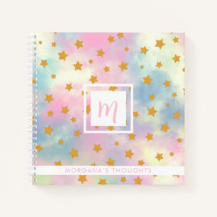 Pretty Pink Pastel met Gouden Sterren Monogram Vie Notitieboek