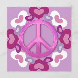 Pretty Pink Peace Sign et Hearts Invitations